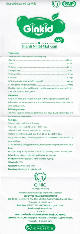 Siro Ginkid thanh nhiệt mát gan giúp giải độc gan, mát gan (4 vỉ x 5 ống x 10ml)