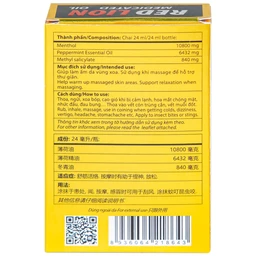 Dầu gió lăn Red Lion Medicated Oil Yellow Agimexpharm ấm da vùng xoa, sử dụng massage hỗ trợ thư giãn (24ml)