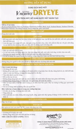 Nhỏ mắt V.Rohto Dryeye 13ml hỗ trợ bôi trơn mắt, bổ sung nước mắt nhân tạo