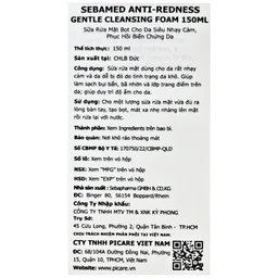 Sữa rửa mặt bọt Anti-Redness Gentle Cleansing Foam Sebamed cho da siêu nhạy cảm, phục hồi biến chứng da (150ml)