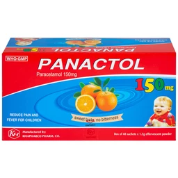 Bột sủi Panactol 150mg Khapharco vị ngọt, không đắng, hạ sốt, giảm đau cho trẻ (48 gói x 1.5g)