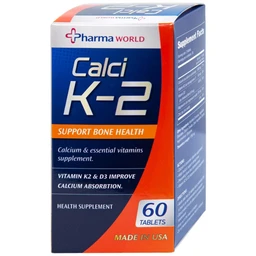 Viên uống bổ sung canxi, hỗ trợ giảm nguy cơ loãng xương Calci K-2 Pharma World (60 viên)