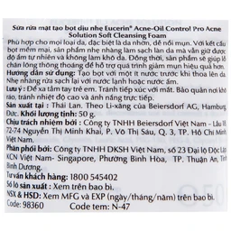 Sữa rửa mặt tạo bọt dịu nhẹ Eucerin Acne-Oil Control Pro Acne-Solution kiểm soát dầu, ngăn ngừa mụn (50g)