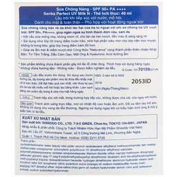 Sữa chống nắng dưỡng ẩm Senka Perfect UV Milk N SPF50+ PA++++ dành cho mặt và toàn thân (40ml)