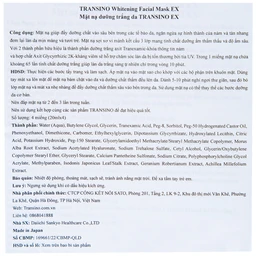 Mặt nạ dưỡng trắng da Transino Whitening Facial Mask EX ngăn ngừa nám và tàn nhang (4 miếng x 20ml)
