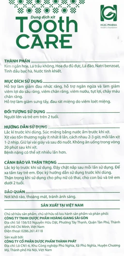 Xịt giảm đau nhức răng, viêm nướu Tooth Care 20ml