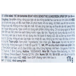 Xịt chống nắng cho trẻ em Banana Boat Kids Sensitive SPF50+ PA++++ bảo vệ da không gây kích ứng (170g)