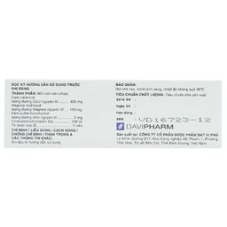 Thuốc Trixlazi DaviPharm bổ sung canxi, magnesi, kẽm và Vitamin D3 (3 vỉ x 10 viên)