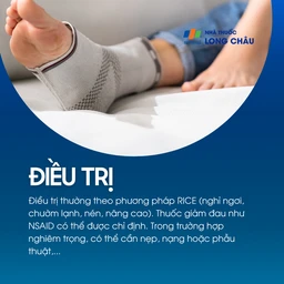Áp dụng RICE (nghỉ, chườm, nén, nâng), thuốc giảm đau, nẹp hoặc phẫu thuật nếu nặng
