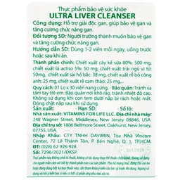 Viên uống hỗ trợ giải độc gan, giúp bảo vệ gan Ultra Liver Cleanser Vitamins For Life (30 viên)