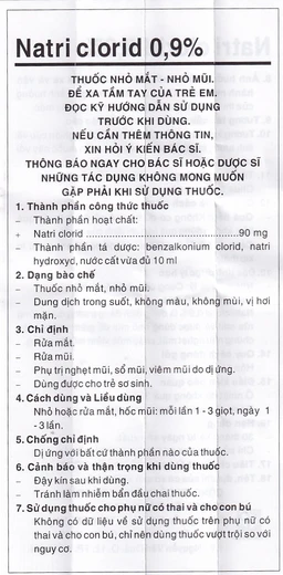 Thuốc nhỏ mắt, nhỏ mũi Natri Clorid 0,9% Pharmedic hỗ trợ rửa mắt, rửa mũi, phụ trị nghẹt mũi, sổ mũi (10ml)
