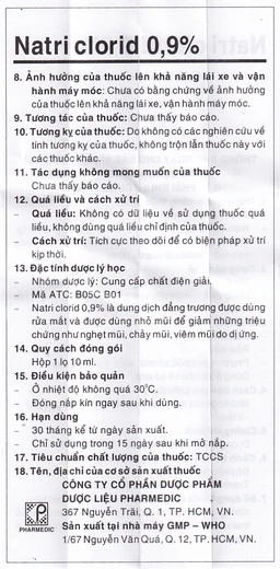 Thuốc nhỏ mắt, nhỏ mũi Natri Clorid 0,9% Pharmedic hỗ trợ rửa mắt, rửa mũi, phụ trị nghẹt mũi, sổ mũi (10ml)