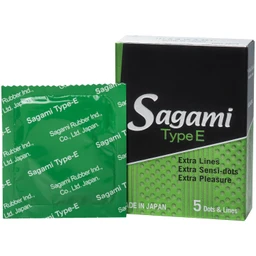 Bao cao su Sagami Type E màu xanh có gân gai phòng tránh thai và bệnh lây qua đường tình dục (5 cái)