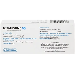 Thuốc Betahistine 16mg Dhg Pharma Chỉ định dùng để trị chóng mặt (3 vỉ x 10 viên)