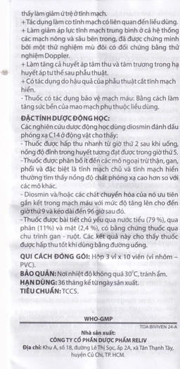 Thuốc BiviVen 600mg Reliv hỗ trợ cải thiện triệu chứng suy tuần hoàn tĩnh mạch bạch huyết (3 vỉ x 10 viên)