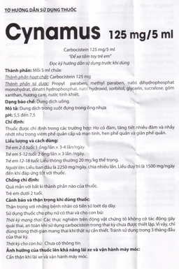 Dung dịch uống Cynamus 125mg/5ml CPC1HN dùng khi ho có đàm, tăng tiết nhiều đàm (4 vỉ x 5 ống)