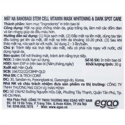 Mặt nạ Banobagi Stem Cell Vitamin Mask Whitening & Dark Spot Care chống nhăn da, trắng da, mờ nám (30g)