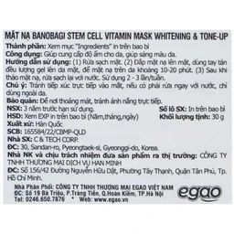 Mặt nạ Banobagi Stem Cell Vitamin cấp ẩm, dưỡng sáng da, nâng tông (30g)