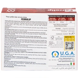 Hỗ trợ giúp giảm nguy cơ thiếu máu do thiếu sắt Ferrolip Uga (20 gói)