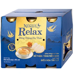 Nước Yến Sào Cao Cấp Nunest Relax Đông Trùng Hạ Thảo 5% Yến (6 chai x 185ml)
