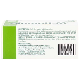 Thuốc Glomoti-M Glomed điều trị triệu chứng buồn nôn, nôn, chướng bụng (10 vỉ x 10 viên)