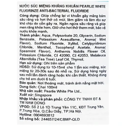Nước súc miệng Pearlie White Fluorinze Anti-Bacterial Fluoride (100ml)