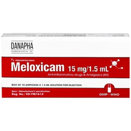 Dung dịch tiêm Meloxicam 15mg/1.5ml Danapha điều trị đau viêm xương khớp (10 ống)