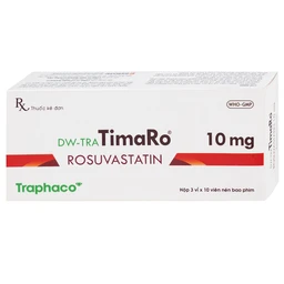 Thuốc DW-TRA TimaRo Rosuvastatin 10mg Traphaco điều trị rối loạn lipid máu ở người lớn và trẻ em (3 vỉ x 10 viên)