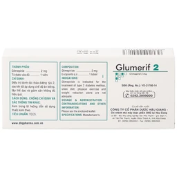 Thuốc Glumerif 2 DHG điều trị bệnh đái tháo đường típ 2 (3 vỉ x 10 viên)