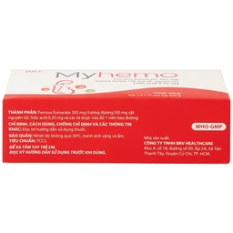 Thuốc Myhemo BRV điều trị dự phòng thiếu sắt và folic acid trong khi mang thai (3 vỉ x 10 viên)
