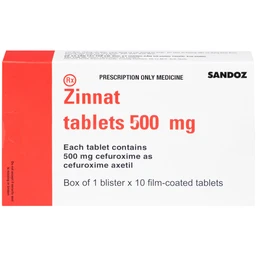 Thuốc Zinnat tablets 500mg Sandoz điều trị những nhiễm khuẩn do vi khuẩn nhạy cảm gây ra (1 vỉ x 10 viên)