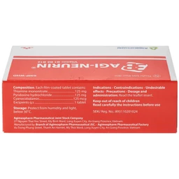 Thuốc 3B Agi-Neurin Agimexpharm điều trị các triệu chứng bệnh và các rối loạn do thiếu vitamin b1, b6, b12 (10 vỉ x 10 viên)