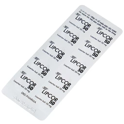 Viên nén Lipcor 50 DHG Pharma điều trị tăng huyết áp (3 vỉ x 10 viên)