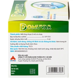 Thuốc Domuvar CPC1 điều trị và phòng ngừa rối loạn hệ vi sinh vật đường ruột (8 vỉ x 5 ống)