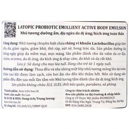 Nhũ tương dưỡng ẩm Latopic Probiotic Emollient Active Body Emulsion dịu ngứa da dị ứng, kích ứng (250ml)