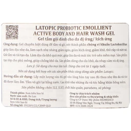 Gel tắm gội cho da kích ứng Latopic Probiotic Emollient Active 400ml