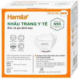 Khẩu trang Hamita N95 màu trắng (10 cái) ngăn khói bụi, vi khuẩn và giọt bắn