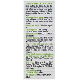 Kem bôi SVR Sebiaclear Hydra dưỡng ẩm cho da dầu mụn (40ml)