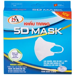 Khẩu trang 3 lớp 5D mask màu trắng (10 cái) Nam Anh ngăn khói bụi, vi khuẩn