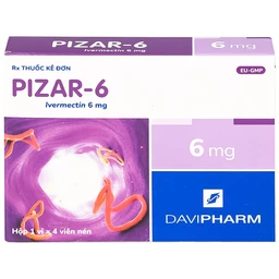 Viên nén Pizar-6 DaViPharm điều trị các bệnh nhiễm giun lươn, giun chỉ (1 vỉ x 4 viên)