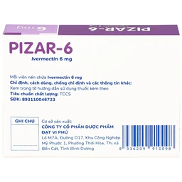 Viên nén Pizar-6 DaViPharm điều trị các bệnh nhiễm giun lươn, giun chỉ (1 vỉ x 4 viên)