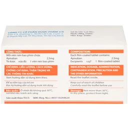 NDP-Apixan 2.5mg Nadyphar phòng ngừa biến cố thuyên tắc huyết khối tĩnh mạch (10 vỉ x 10 viên)