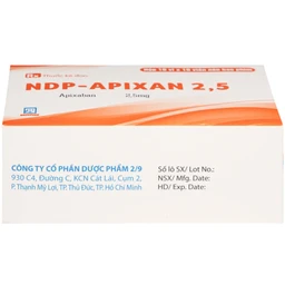 NDP-Apixan 2.5mg Nadyphar phòng ngừa biến cố thuyên tắc huyết khối tĩnh mạch (10 vỉ x 10 viên)