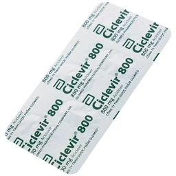 Thuốc Ciclevir 800 Abbott điều trị nhiễm virus Herpes simplex tuýp 1 và 2 (10 vỉ x 5 viên)