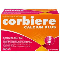 Thực phẩm bảo vệ sức khỏe Corbiere Calcium Plus Sanofi giúp bổ sung calci, vitamin D3 (3 vỉ x 10 ống)
