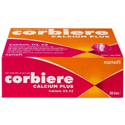 Thực phẩm bảo vệ sức khỏe Corbiere Calcium Plus Sanofi giúp bổ sung calci, vitamin D3 (3 vỉ x 10 ống)