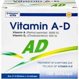Thuốc Vitamin A-D Hdpharma dùng dự phòng và điều trị các triệu chứng do thiếu vitamin A - D (10 vỉ x 10 viên)