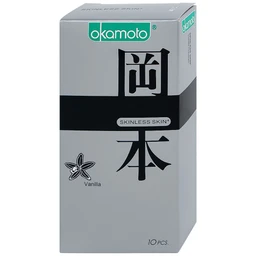 Bao cao su Okamoto Skinless skin Vanilla mềm mại, dẻo dai (10 cái)