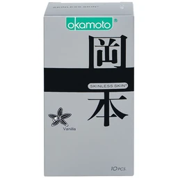 Bao cao su Okamoto Skinless skin Vanilla mềm mại, dẻo dai (10 cái)