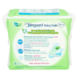 Băng vệ sinh Laurier Super Slimguard Kao kháng khuẩn 99,99%, ngăn nấm Candida (1mm - 8 miếng)